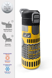 Coral High Kids Sarı Siyah Robot Desenli Pipetli ve Direkt İçim Çelik Termos 500 ml 31862