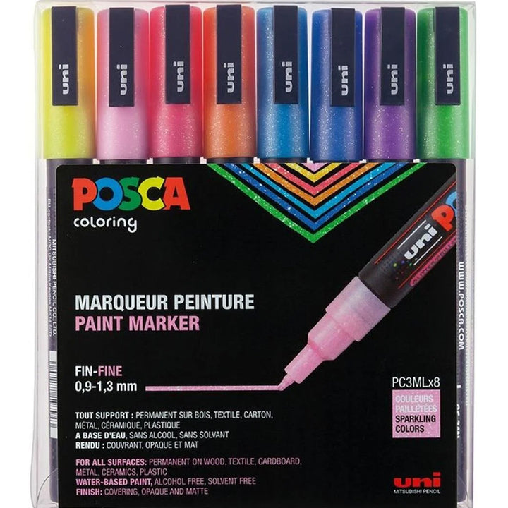 UNİBALL PC-3ML/8C POSCA 0.9- 1.3MM SU BAZLI POSTER MARKÖR SİMLİ 8'Lİ SET