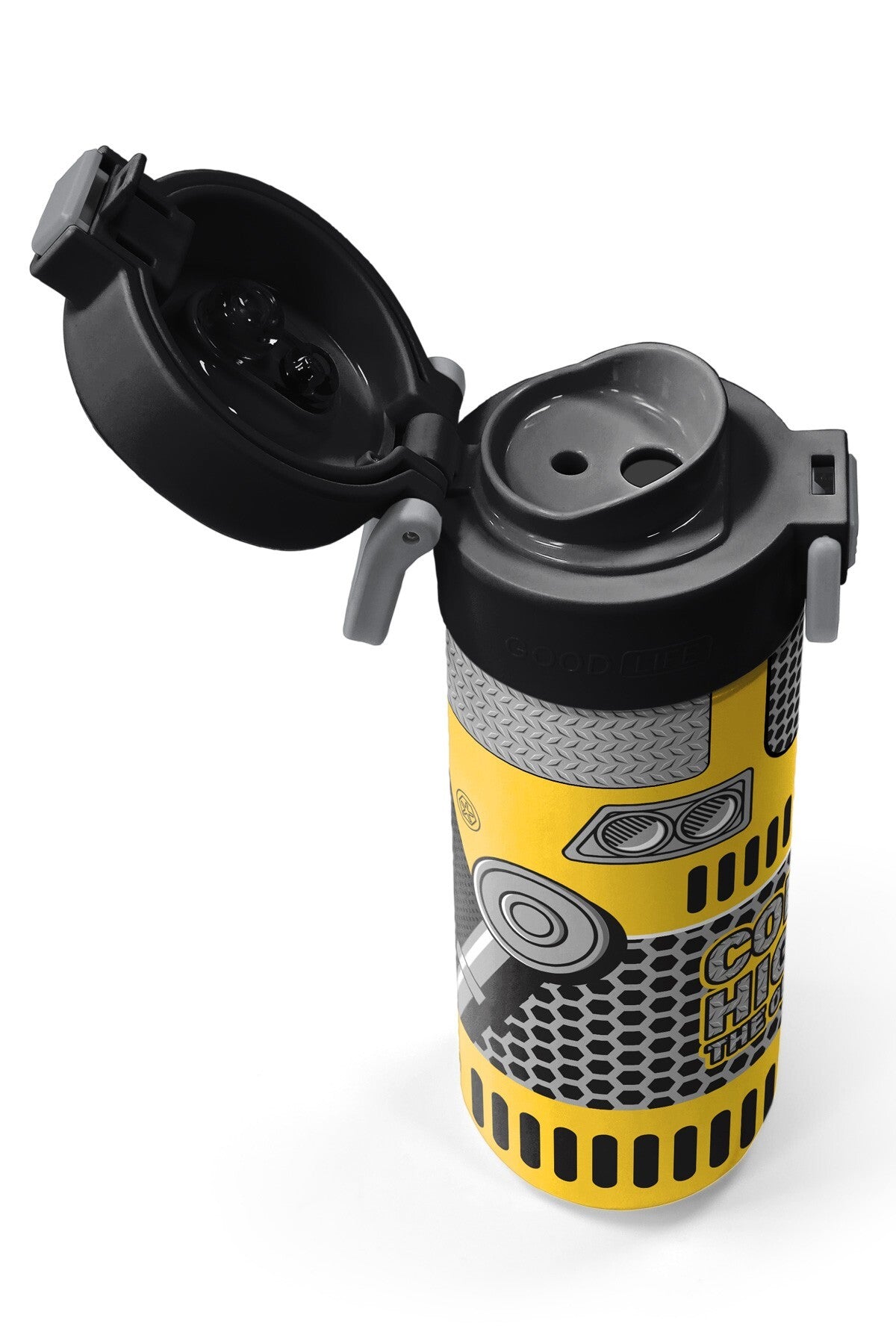 Coral High Kids Sarı Siyah Robot Desenli Pipetli ve Direkt İçim Çelik Termos 500 ml 31862