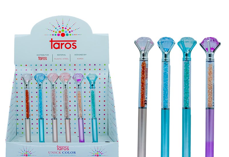 TAROS UNICK COLOR ELMAS TEPELİ İÇİ TAŞLI TÜKENMEZ KALEM 48 Lİ