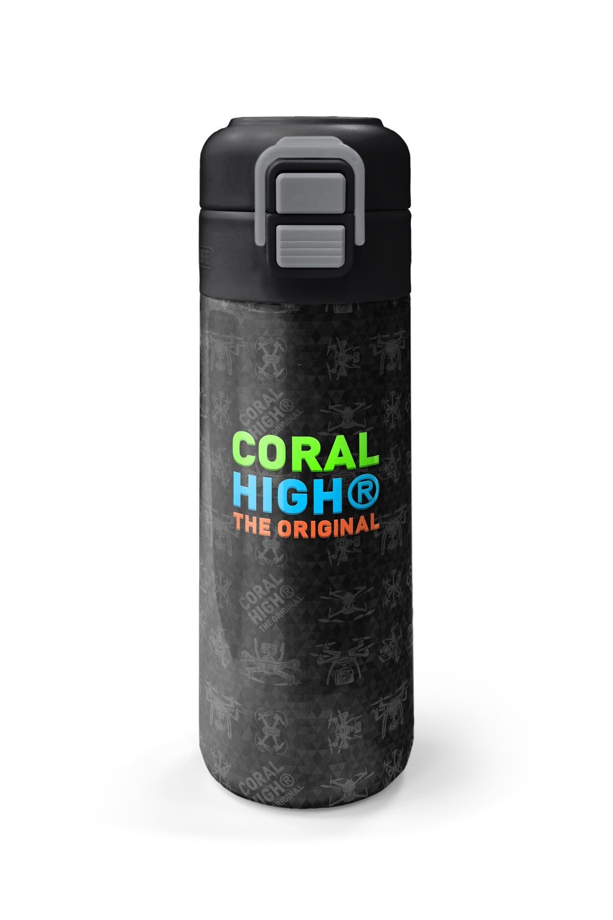 Coral High Kids Siyah Drone Desenli Pipetli ve Direkt İçim Çelik Termos 500 ml 31891
