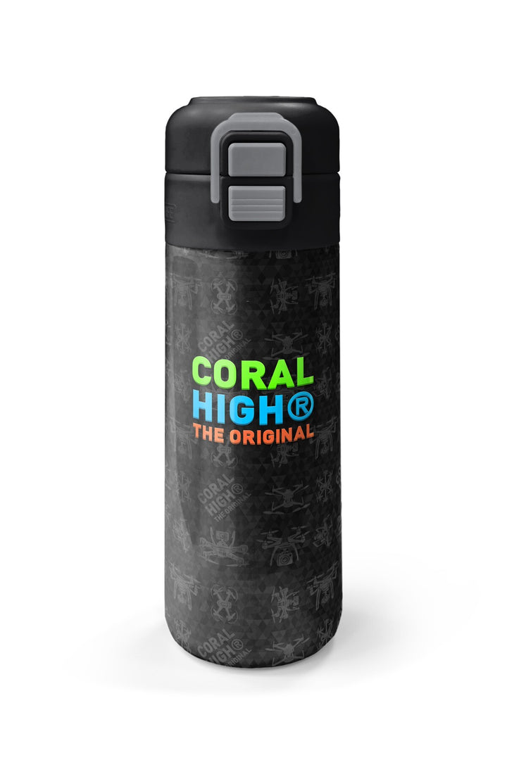 Coral High Kids Siyah Drone Desenli Pipetli ve Direkt İçim Çelik Termos 500 ml 31891