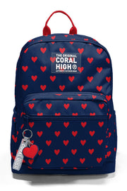 Coral High Lacivert Kırmızı Kalp Desenli Okul Sırt Çantası 33229