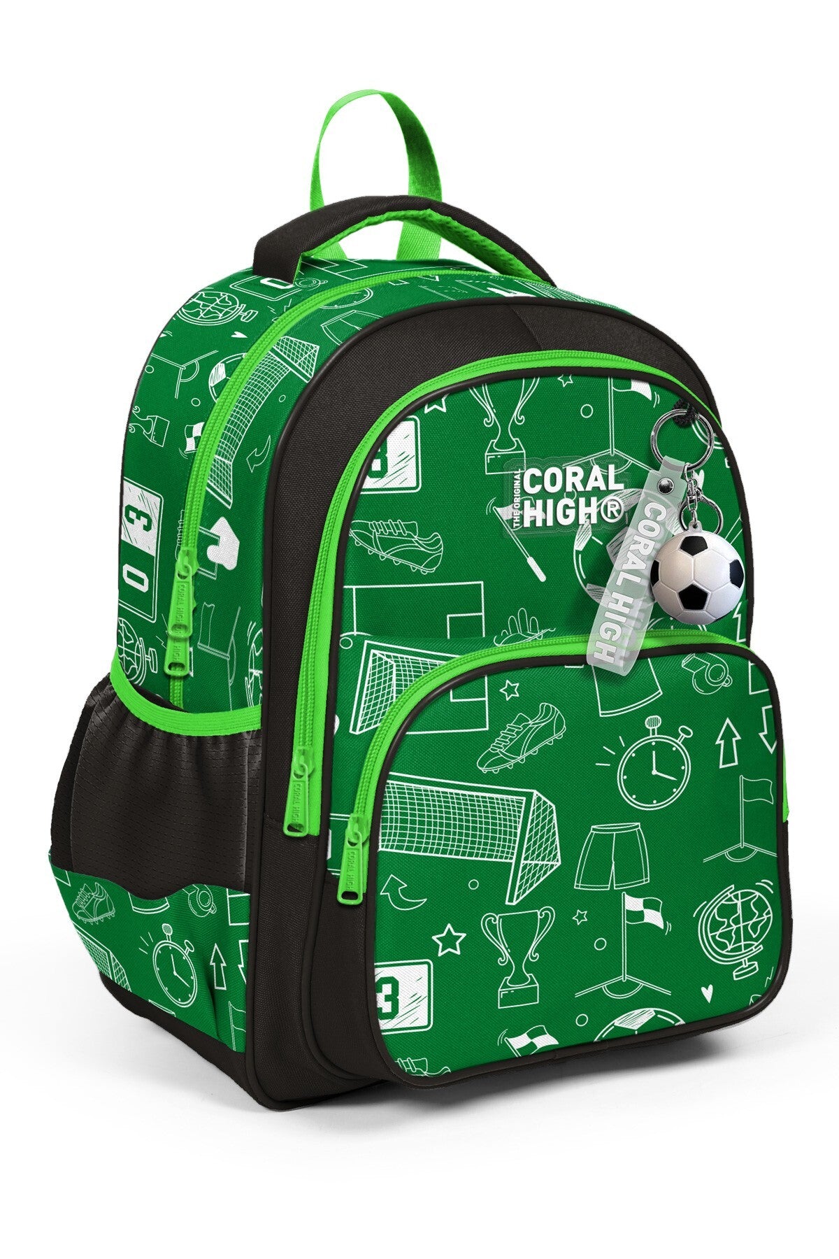 Coral High Kids Yeşil Futbol Desenli Üç Bölmeli Okul Sırt Çantası 33247