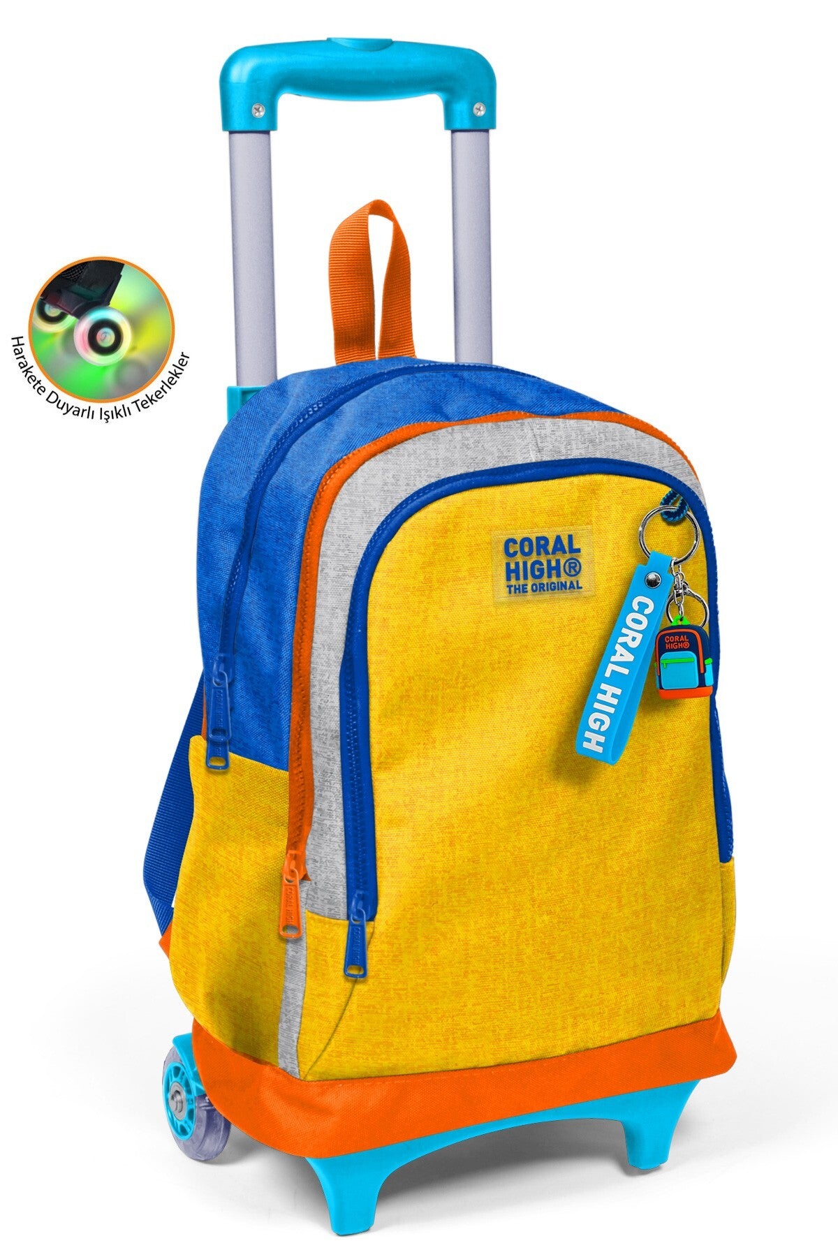 Coral High Kids Gri Sarı Üç Bölmeli Çekçekli Okul Sırt Çantası 34021