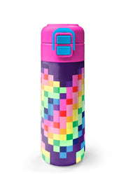 Coral High Kids Çok Renkli Piksel Kalp Desenli Pipetli ve Direkt İçim Çelik Termos 500 ml 38108