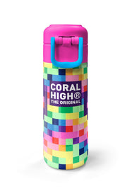 Coral High Kids Çok Renkli Piksel Kalp Desenli Pipetli ve Direkt İçim Çelik Termos 500 ml 38108
