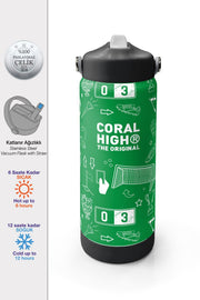 Coral High Yeşil Futbol Desenli Katlanır Ağızlıklı Çelik Termos 650 ml 38329