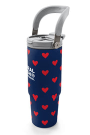 Coral High Lacivert Kırmızı Kalp Desenli Pipetli ve Direkt İçim Çelik Termos 900 ml 38705