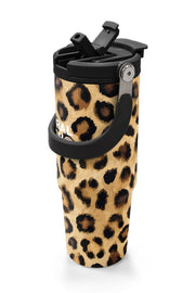 Coral High Kahverengi Leopar Desenli Pipetli ve Direkt İçim Çelik Termos 900 ml 38719