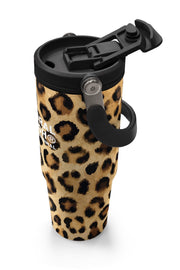 Coral High Kahverengi Leopar Desenli Pipetli ve Direkt İçim Çelik Termos 900 ml 38719