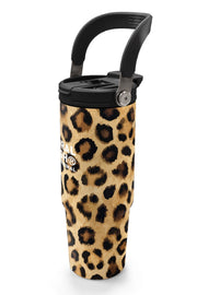 Coral High Kahverengi Leopar Desenli Pipetli ve Direkt İçim Çelik Termos 900 ml 38719