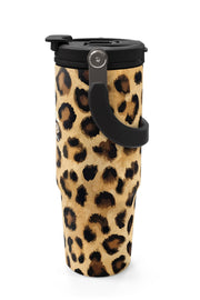 Coral High Kahverengi Leopar Desenli Pipetli ve Direkt İçim Çelik Termos 900 ml 38719