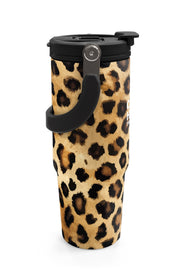 Coral High Kahverengi Leopar Desenli Pipetli ve Direkt İçim Çelik Termos 900 ml 38719