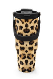 Coral High Kahverengi Leopar Desenli Pipetli ve Direkt İçim Çelik Termos 900 ml 38719