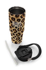Coral High Kahverengi Leopar Desenli Pipetli ve Direkt İçim Çelik Termos 900 ml 38719