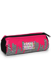 Coral High Kids Pembe Siyah Beyaz Desenli Üç Bölmeli Kalem Çantası 11178
