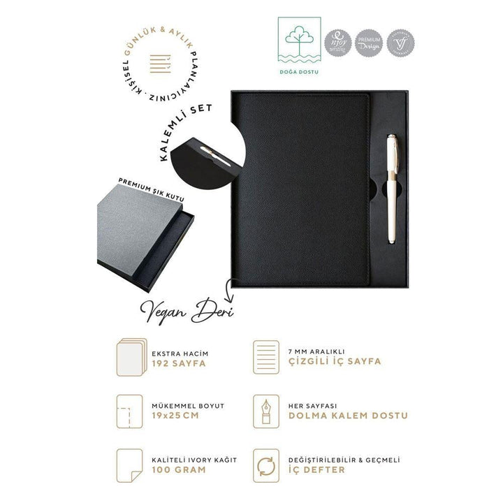 VJ KUTULU YÖNETİCİ DEFTER SİYAH DERİ